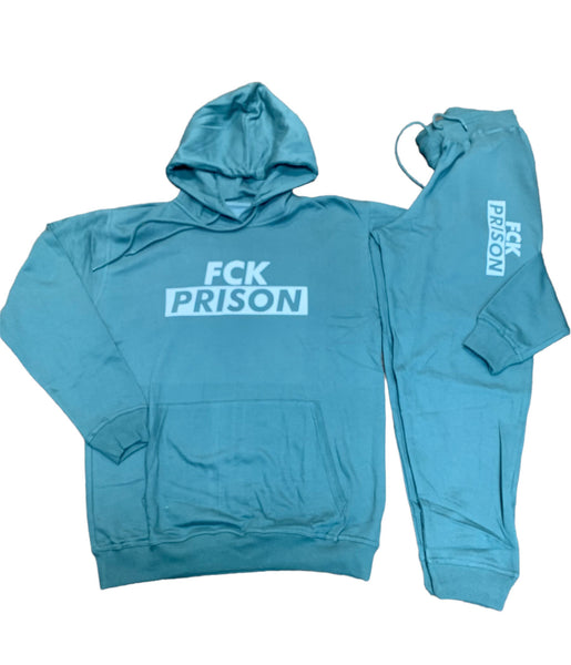FCK PRISON 'OG’ HOODIE SET - teal green/white